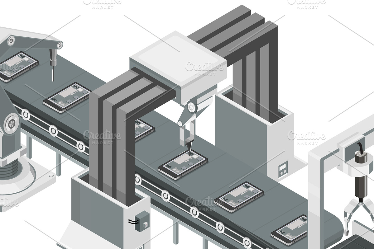 Isometric automated assembly line, a Technology Illustration by Yayasya (Photo 3 of 3)