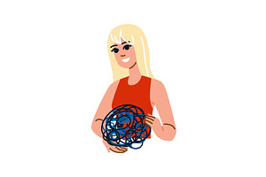 Woman holding tangled ball of, an Object Illustration by pikepicture