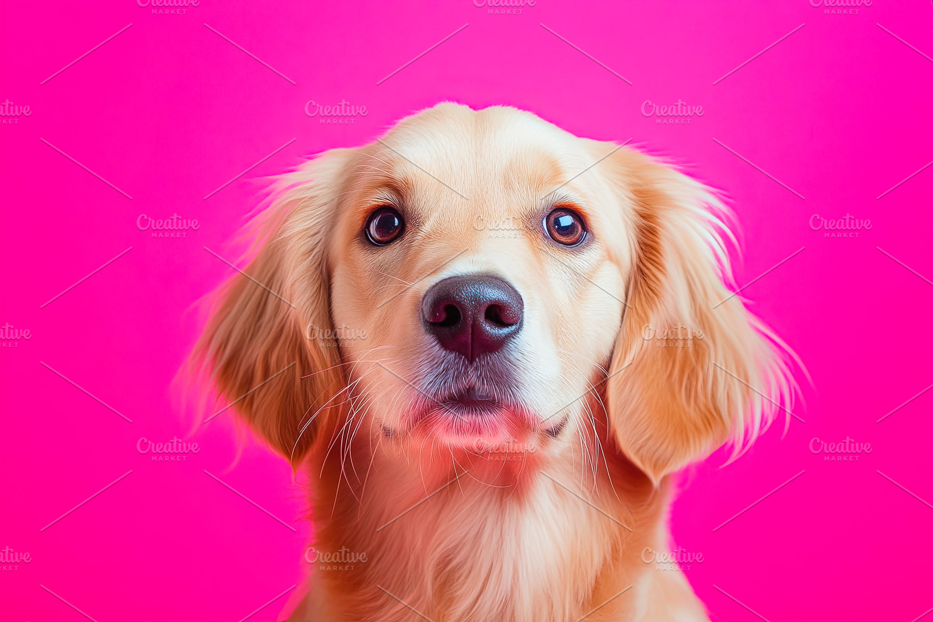 Adorable Golden Dog Portrait on Pink Background, an Animal Photo by Ales Munt