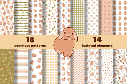 Easter digital paper: rabbit & birds