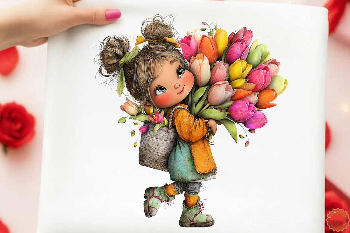 Whimsical Spring Girls Clipart, an Illustration by designcity5 (Photo 5 of 5)