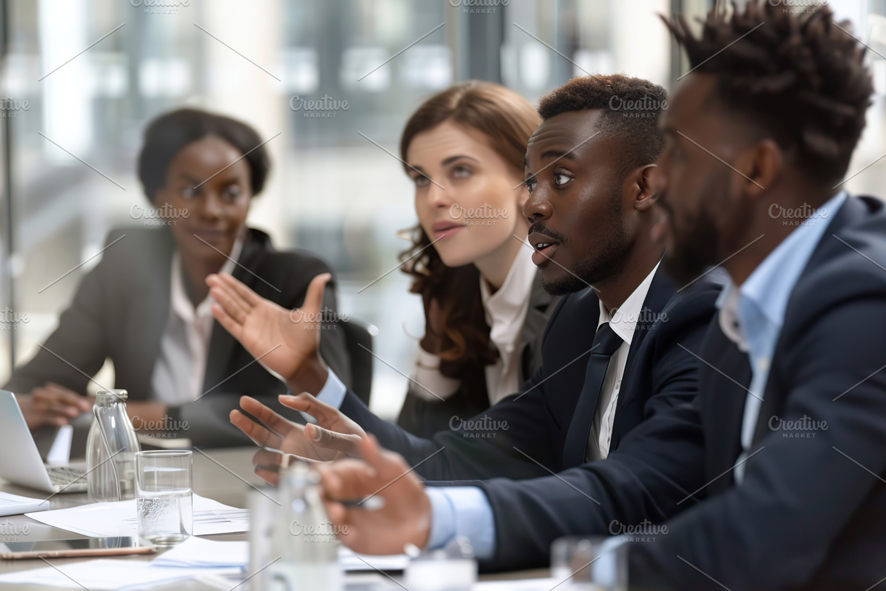 Portrait of business people standing as a team in modern office, a Business Photo by AlyaAnd