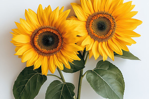 Two Sunflowers on White Background D, an Abstract Photo by Pixeness Studio