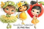 Whimsical Summer Fruit Girls Clipart, a Food Illustration by SVGArt (Thumbnail 1 of 3)