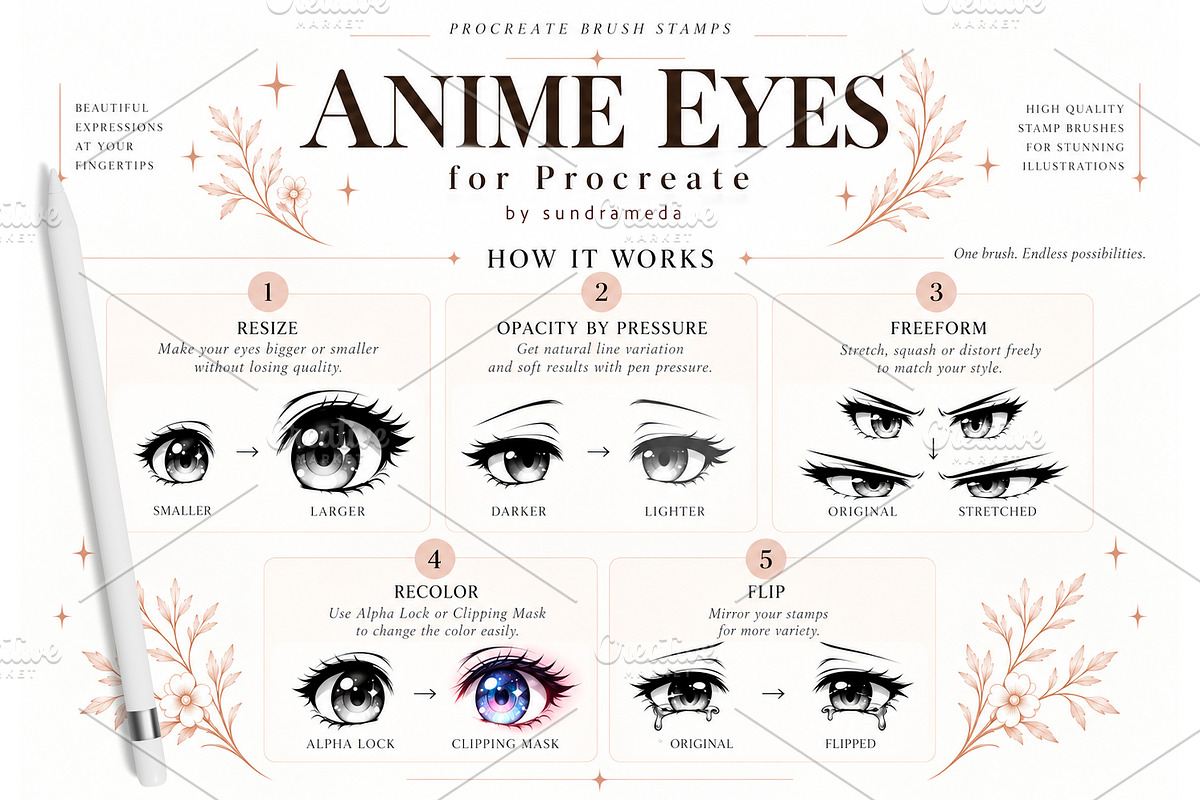 Anime & Manga Eyes Procreate Stamps, a Brush Add-On by sundrameda (Photo 7 of 12)