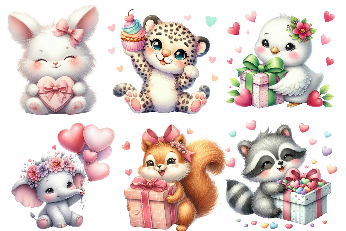 Cute Valentine Animal Clipart Bundle, an Illustration by Designworld (Photo 3 of 5)