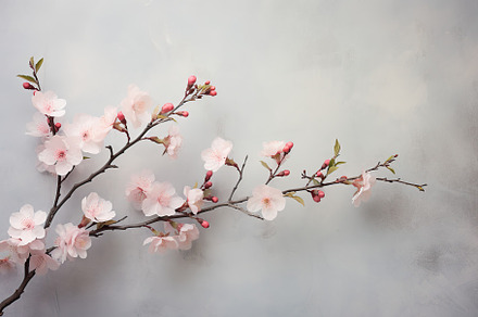 Cherry blossom branch on grey background, a Nature Photo by AlyaAnd