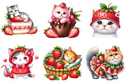 Strawberry Cat Clipart, an Animal Illustration by DreamArtGraphic (Thumbnail 3 of 4)