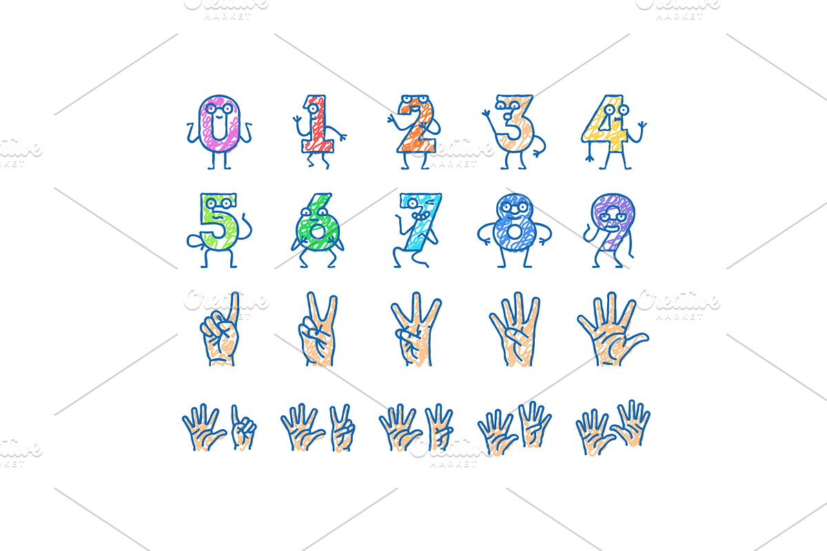 number character cute icons hand, an Object Illustration by pikepicture