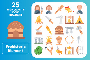 25 Prehistoric Element Flat Icons, an Icon by Pexelpy