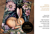 Cute Sleeping Hare Illustration, an Animal Illustration by The Dutch Lady Designs (Thumbnail 2 of 4)