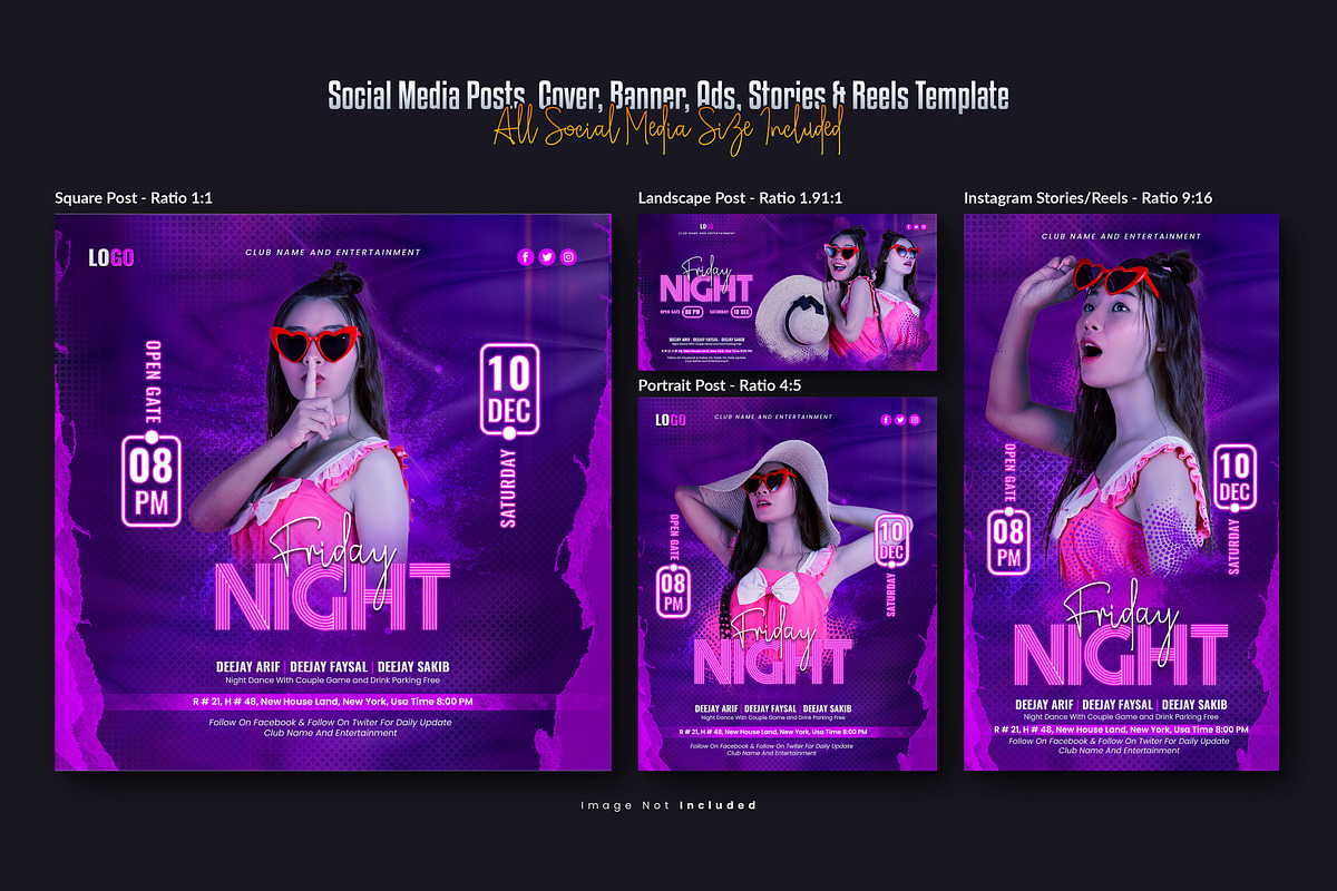 Night Party Social Media Post Bundle, a Graphic by Creative_View