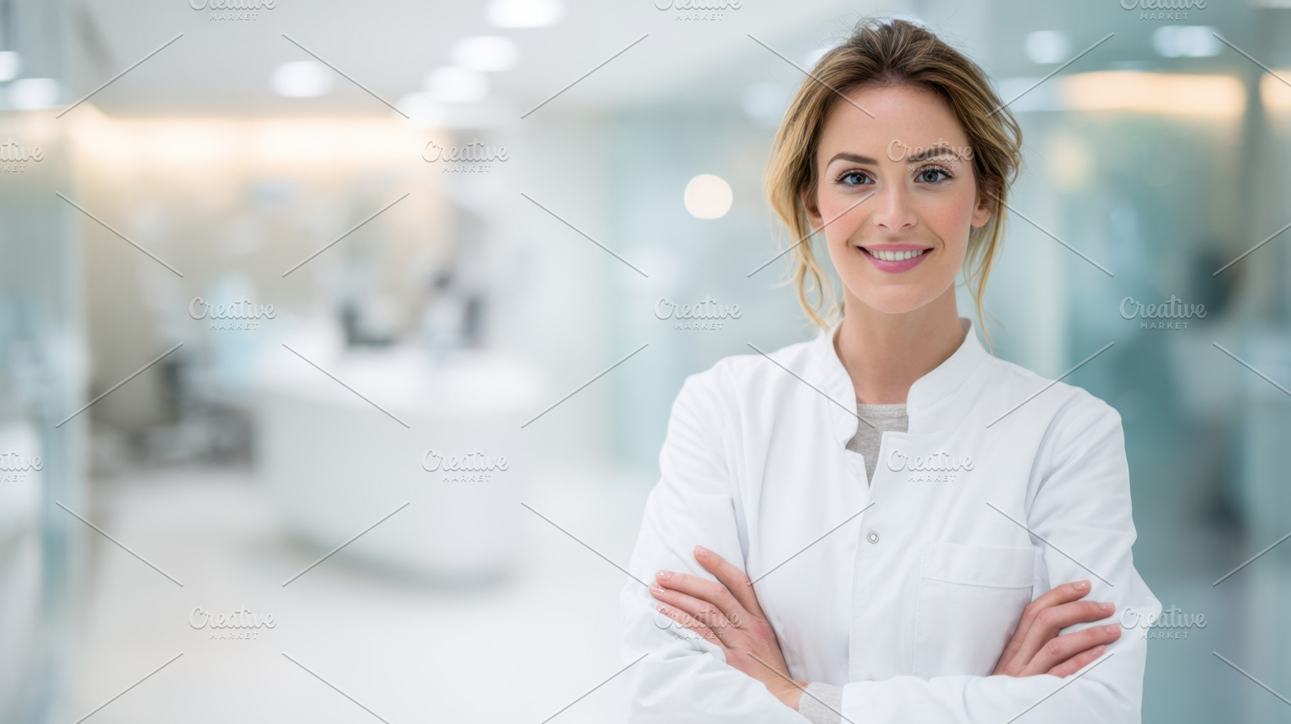 Smiling woman in a medical setting, a Photo by Beautiful things