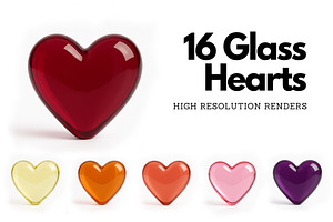 16 Glossy Glass Hearts Set