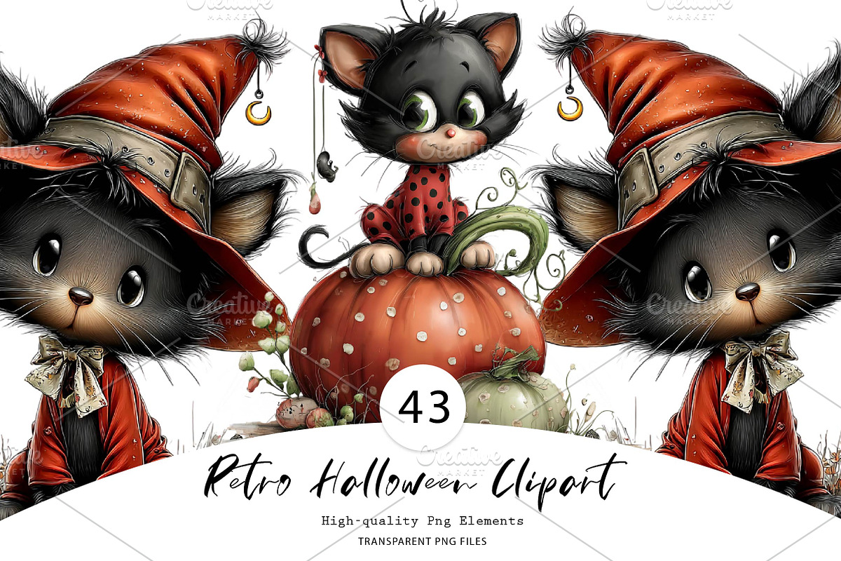 Retro Halloween Clipart, a Seasonal Illustration by CreationArt (Photo 1 of 7)
