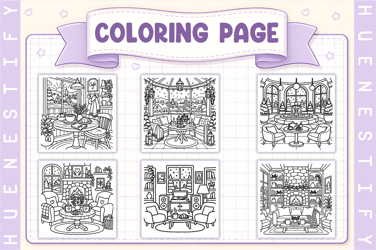Winter Café Moments Coloring Book, a Seasonal Illustration by HueNestify (Photo 3 of 4)