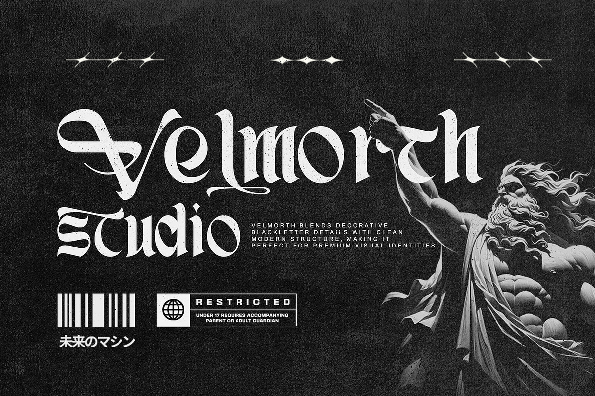 Zerothen - Gothic Display Typeface, a Blackletter Font by Letterara (Photo 6 of 14)