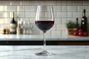 Red wine glass placed on a marble co, a Photo by Tanuart