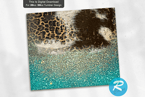 Teal Golden Glitter Leopard Cowhide