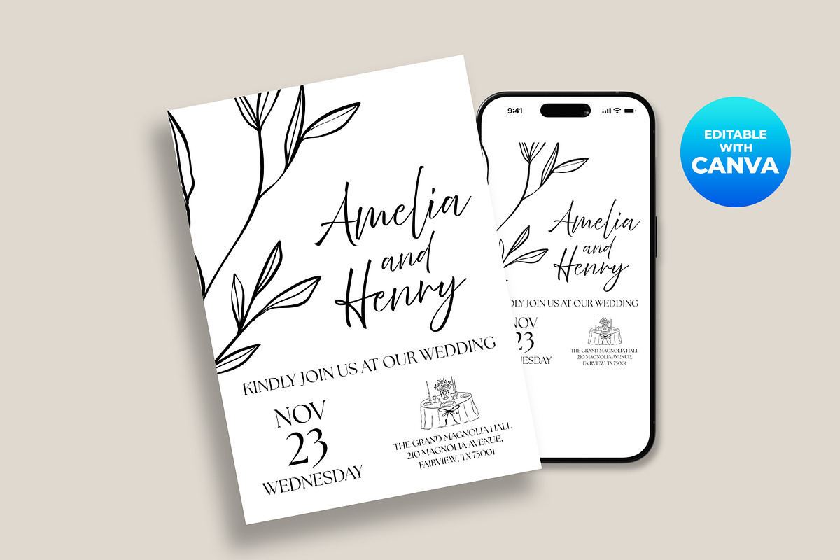 Minimalist Wedding Invitation Canva, an Invitation Template by M9 Design (Photo 3 of 5)