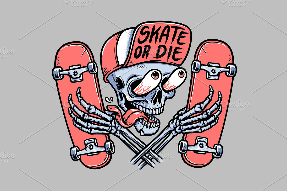 skull is holding a skateboard, a Person Illustration by gunaonedesign (Photo 1 of 4)