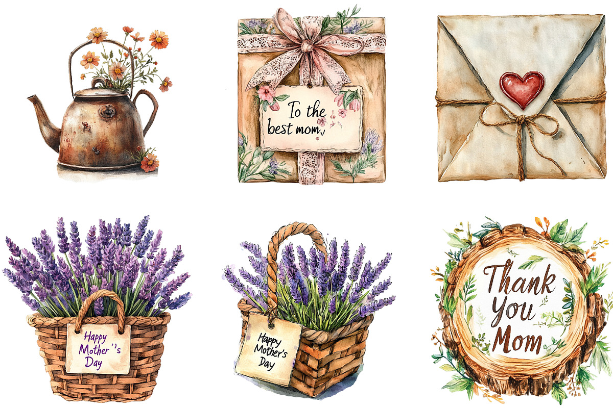 Rustic Mothers Day Clipart, an Illustration by DreamArtGraphic (Photo 2 of 4)