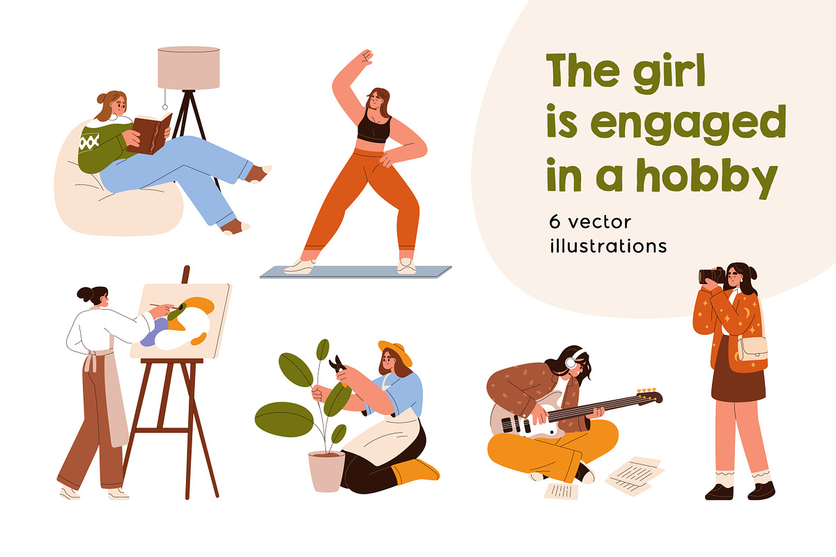 Girl's creative hobbies, leisure set, a Person Illustration by Good Studio (Photo 1 of 5)
