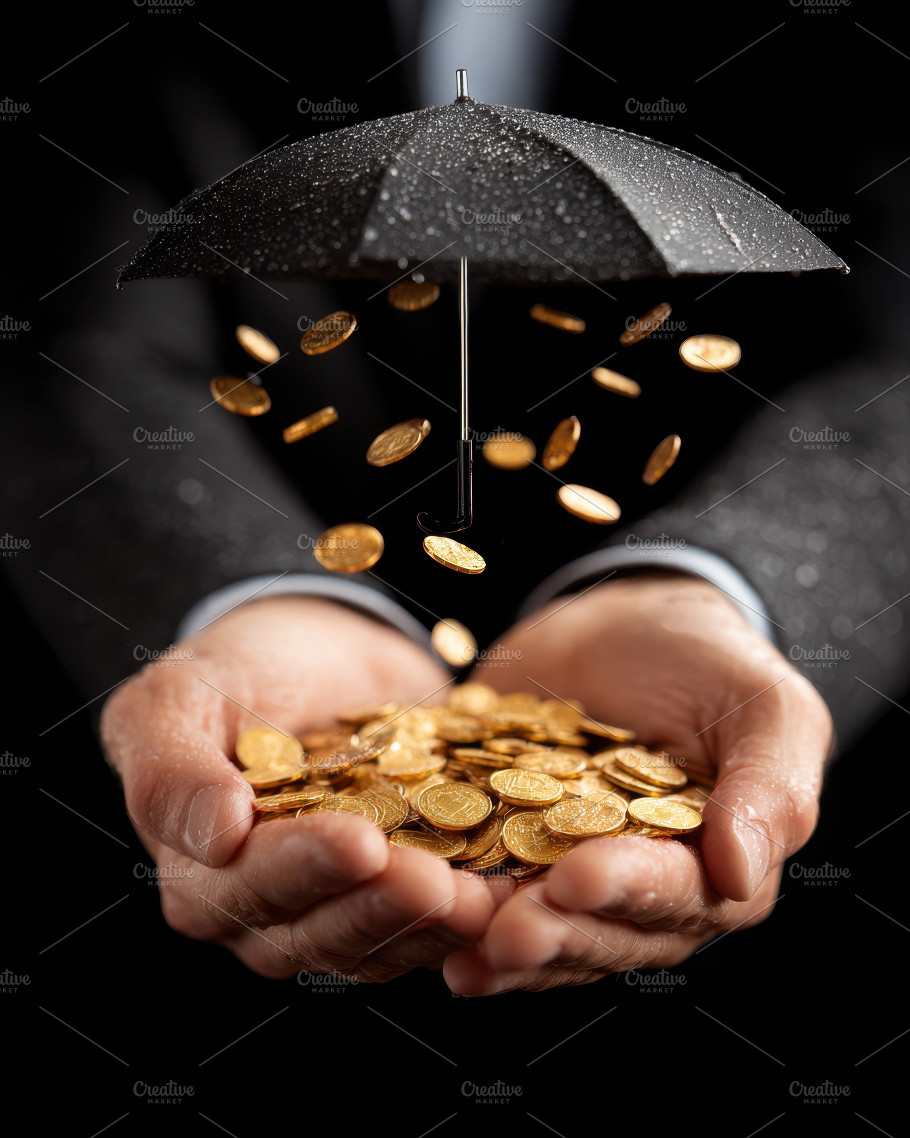 Financial protection concept with coins and umbrella, a Business Photo by AlyaAnd