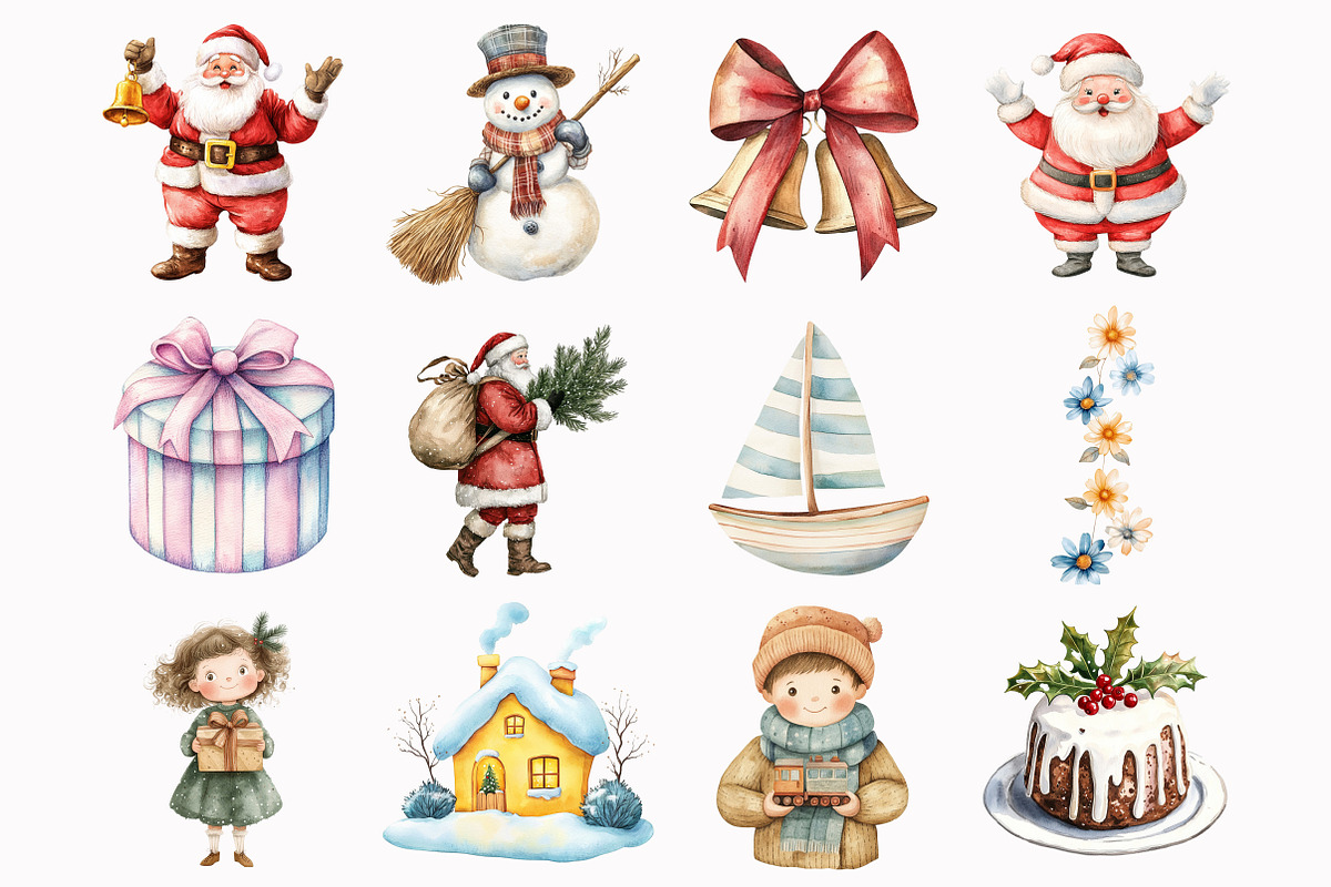 Retro Christmas Clipart Bundle, an Illustration by Design Market (Photo 4 of 5)