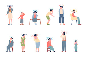 Dizziness. Sick adults kids have, a Healthcare Illustration by LadadikArt