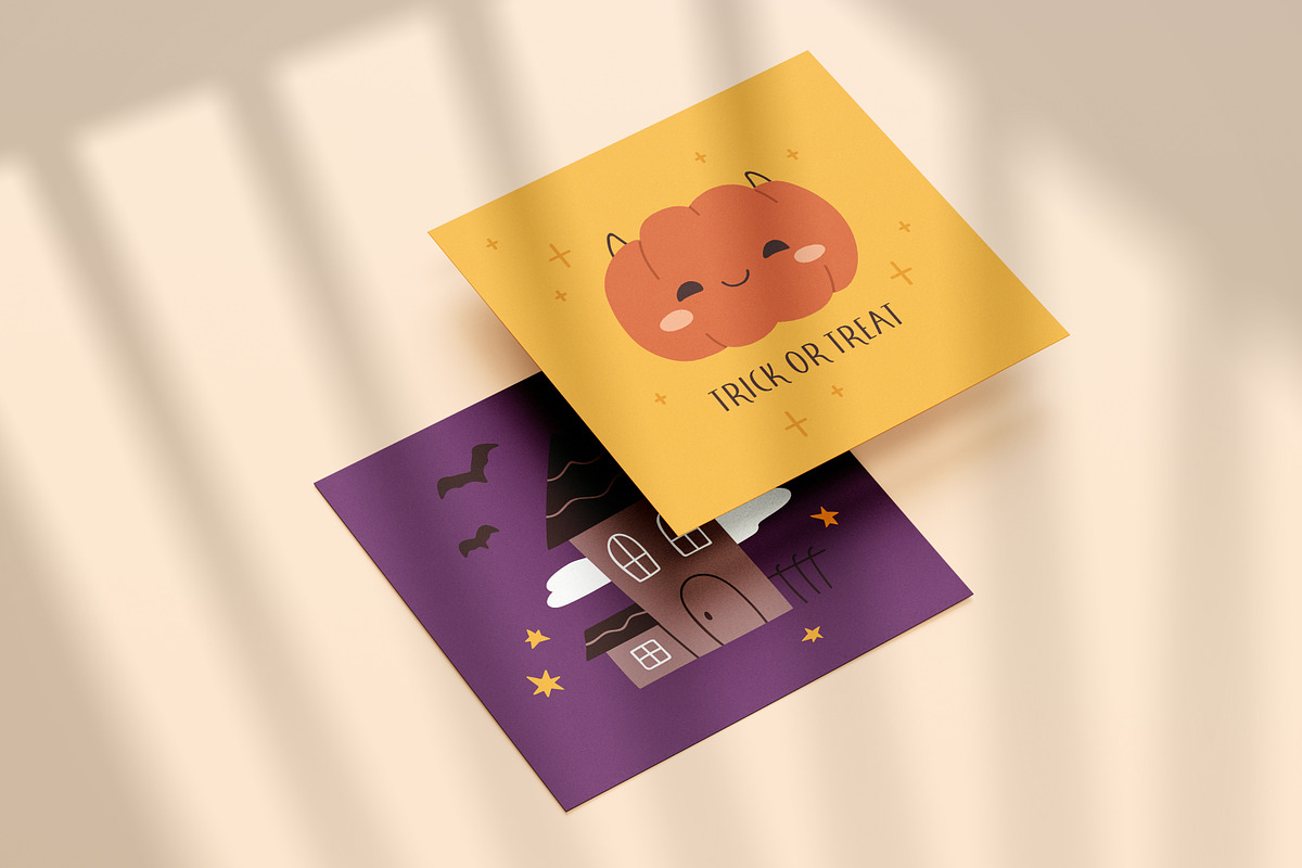 Cute Happy Halloween cards, kids set, a Seasonal Illustration by Good Studio (Photo 8 of 9)