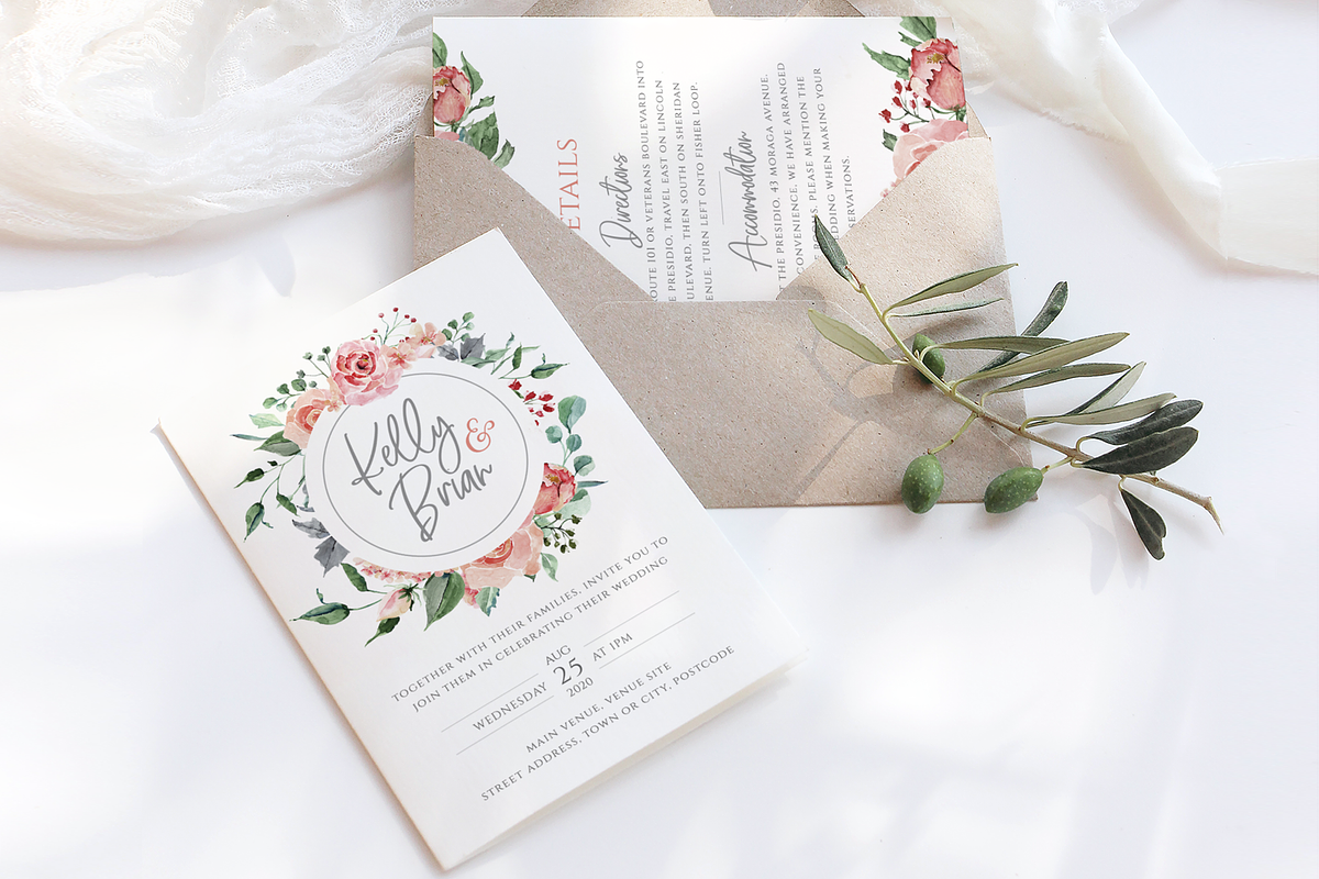 Pink watercolour floral wedding set, an Invitation Template by R Whitehurst Design (Photo 1 of 4)