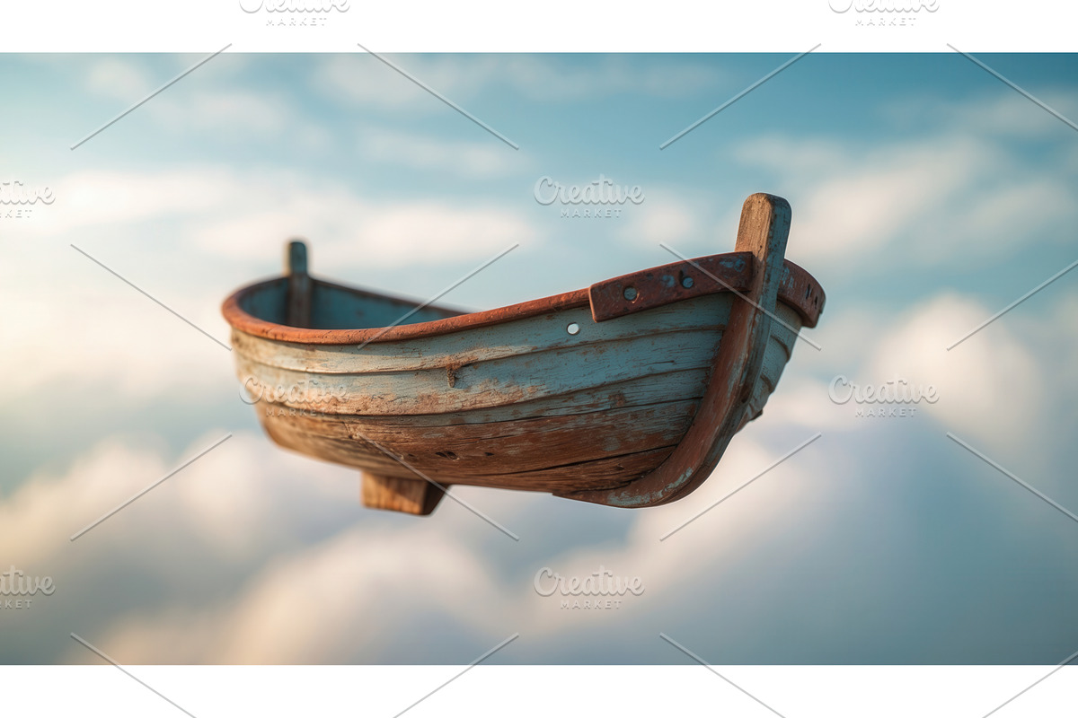 Rustic wooden boat floating in the, an Illustration by tilialucida
