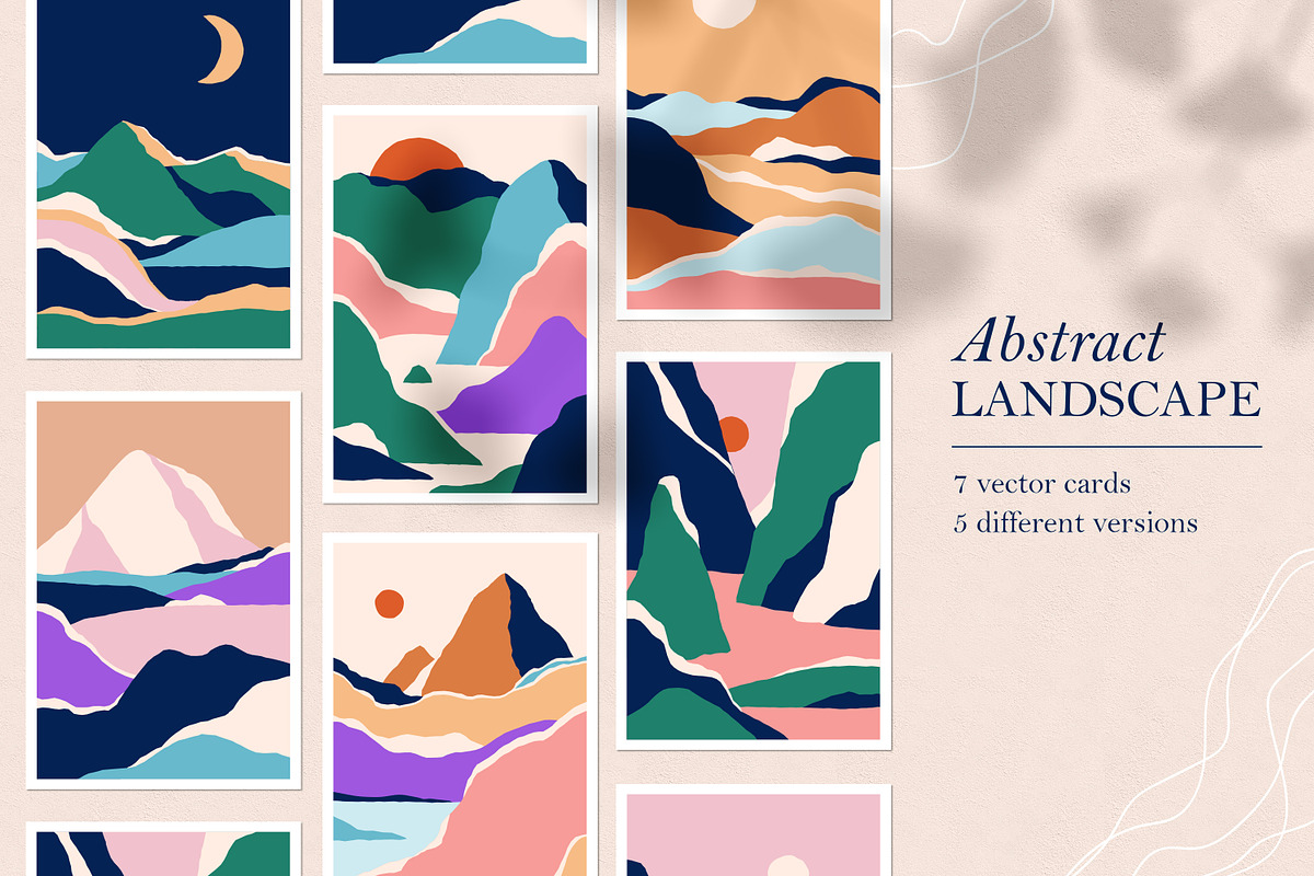 Abstract nature landscapes cards set, a Decorative Illustration by Good Studio (Photo 1 of 34)