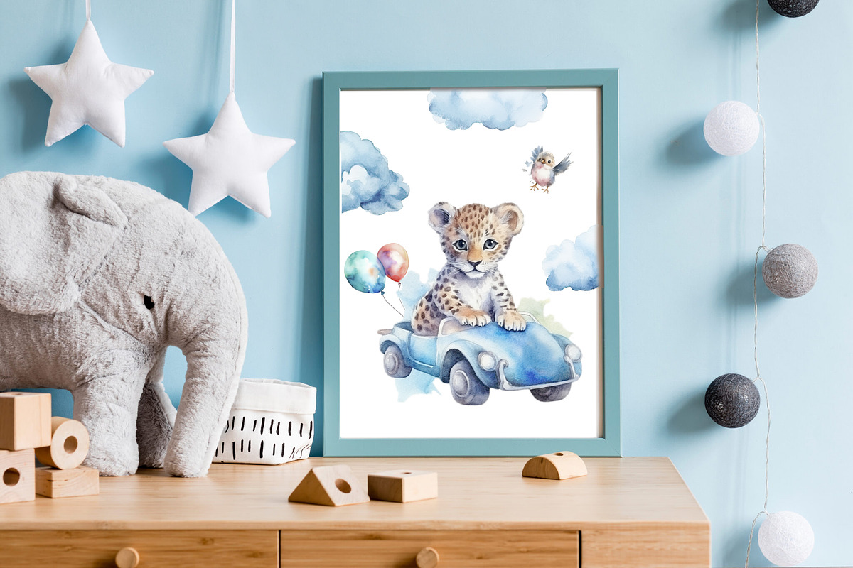 Watercolor Animals and Cars Cliparts, an Animal Illustration by AlineArtStore (Photo 4 of 4)