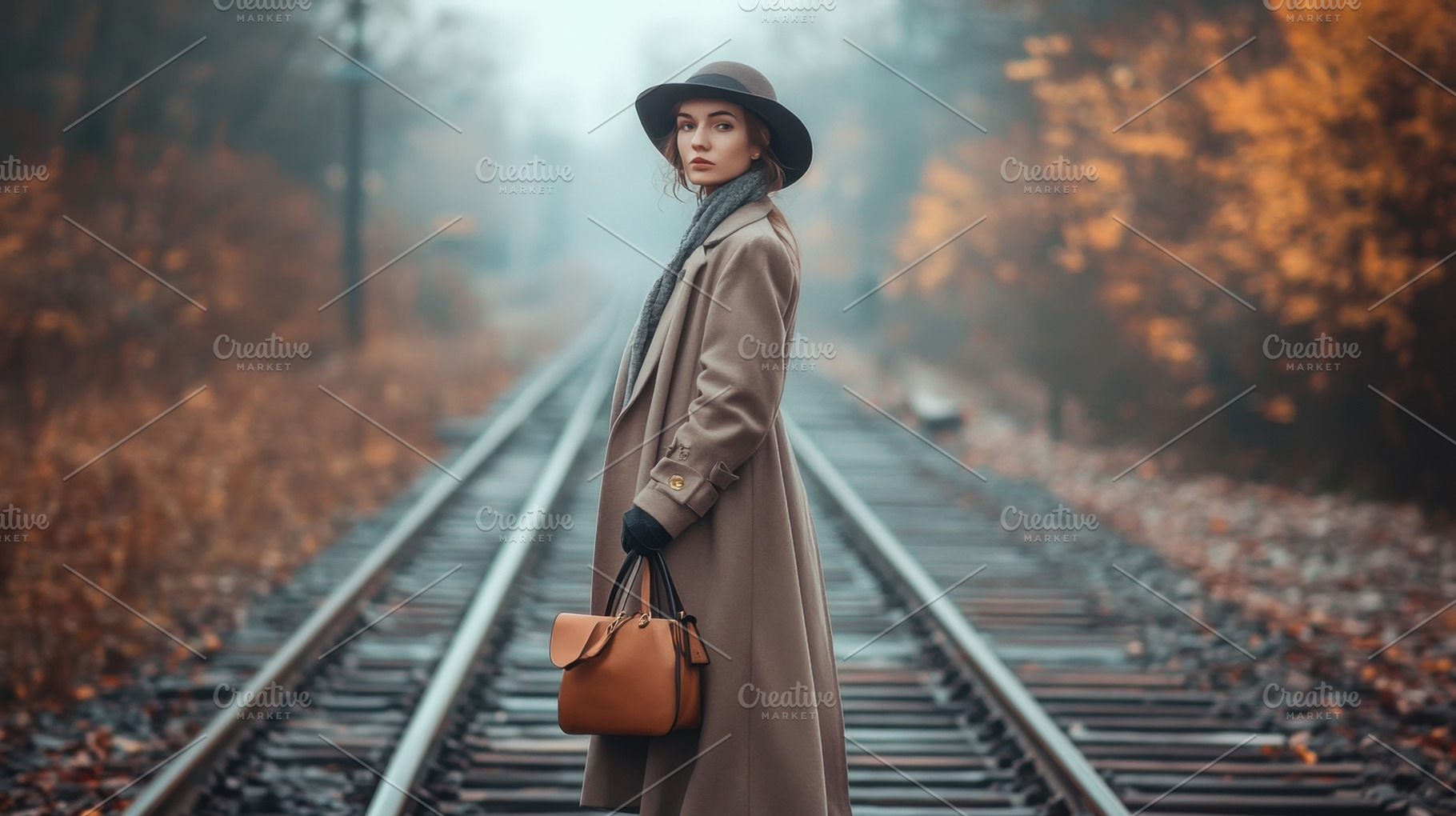 Chic woman by train tracks, a Photo by Beautiful things