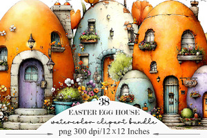 Watercolor Easter Egg House Clipart, an Illustration by Designking