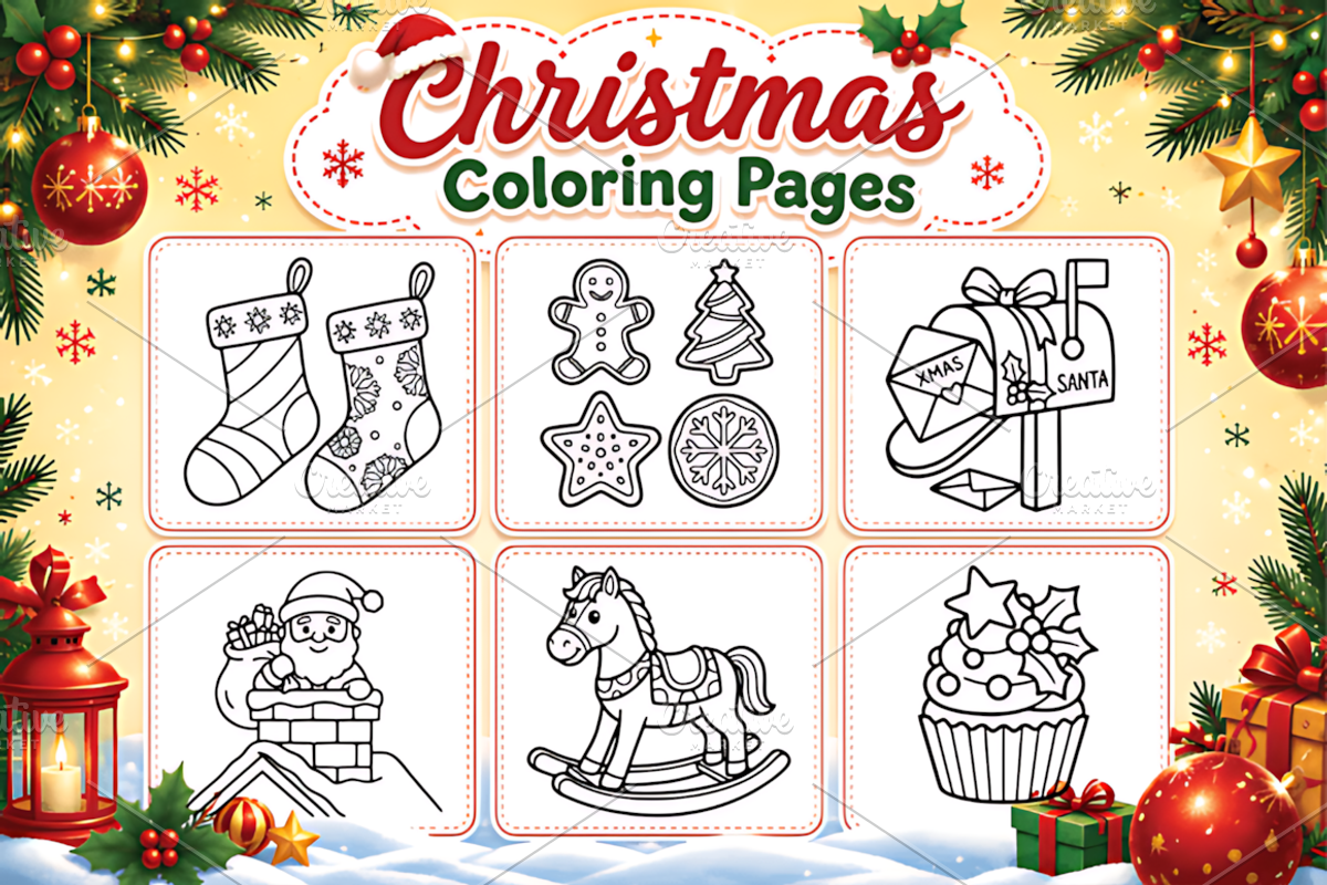 Christmas Coloring Pages, a Seasonal Illustration by Design Station (Photo 2 of 3)