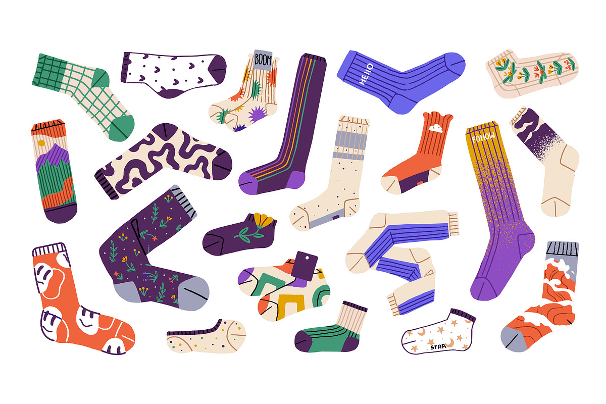 Modern, stylish socks set + patterns, an Object Illustration by PaperTrident (Photo 1 of 3)