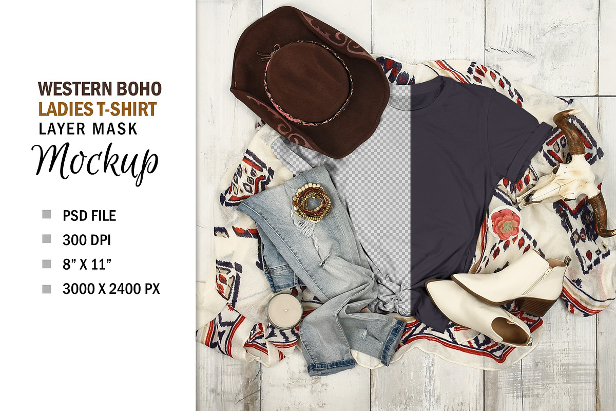 Western Country Boho T-Shirt  Mockup, a Shirt Mockup by HaywireMedia & Mockups (Photo 1 of 4)