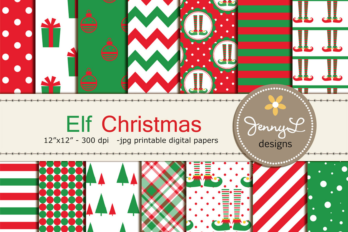 Elf Christmas Digital Papers, a Pattern Graphic by JennyL Designs (Photo 1 of 4)