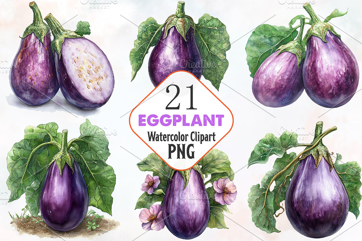 Eggplant Watercolor Cliparts, an Illustration by RobertsArt (Photo 1 of 7)