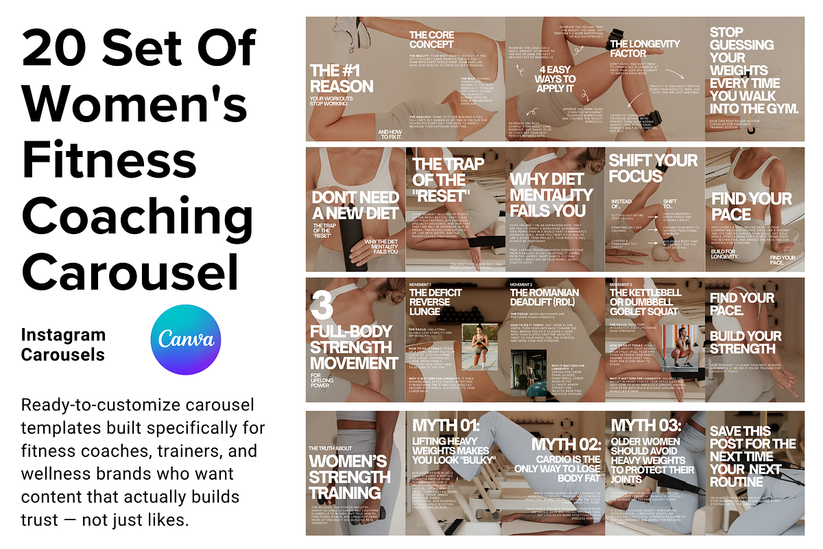 Women's Fitness Coaching Carousel, a Social Media Template by thecyella.co (Photo 1 of 6)