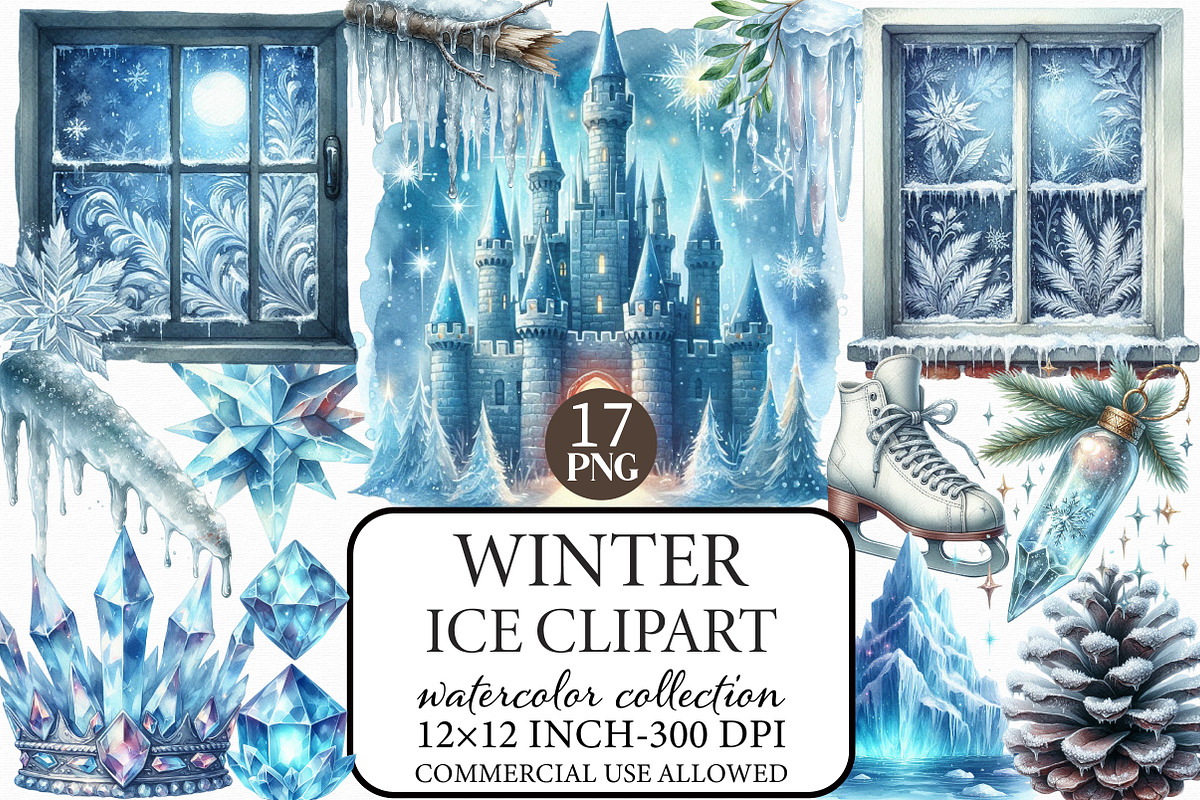 Watercolor Winter Ice Clipart, an Illustration by Libby Wishes (Photo 1 of 7)
