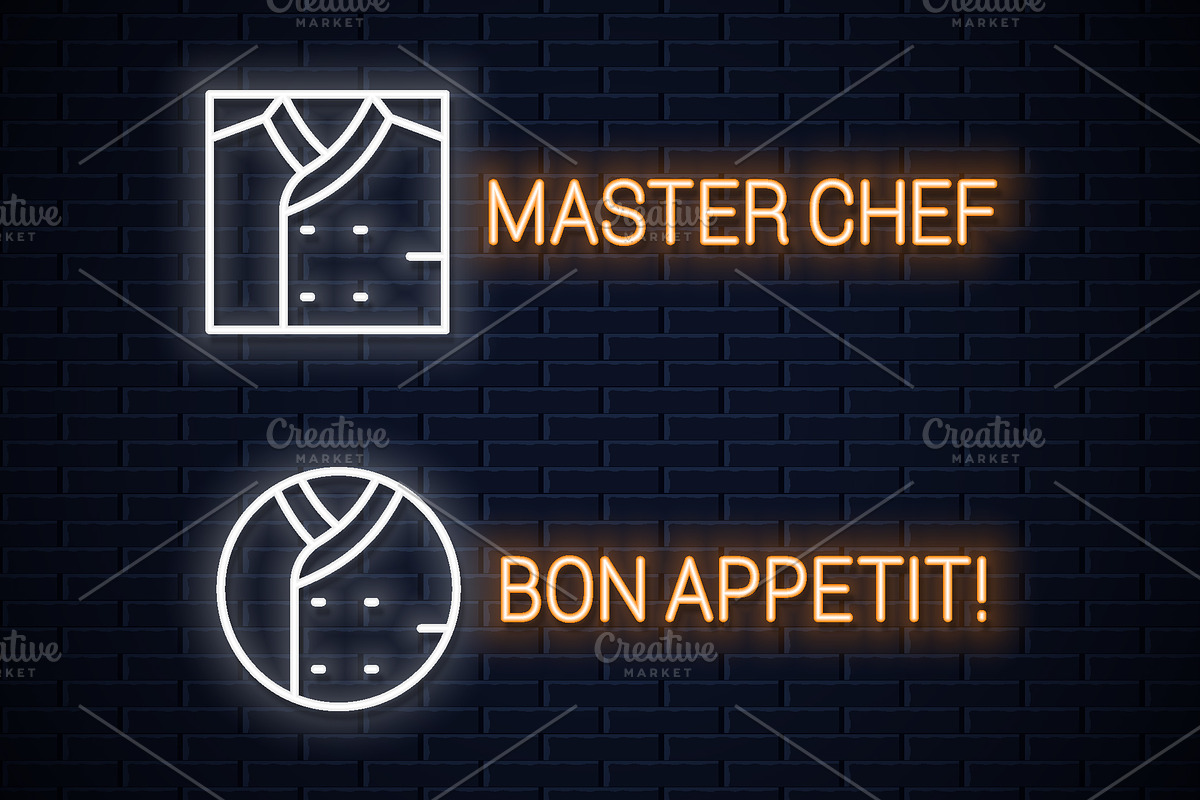 Chef uniform neon sign., a Branding & Logo Template by PushLogo