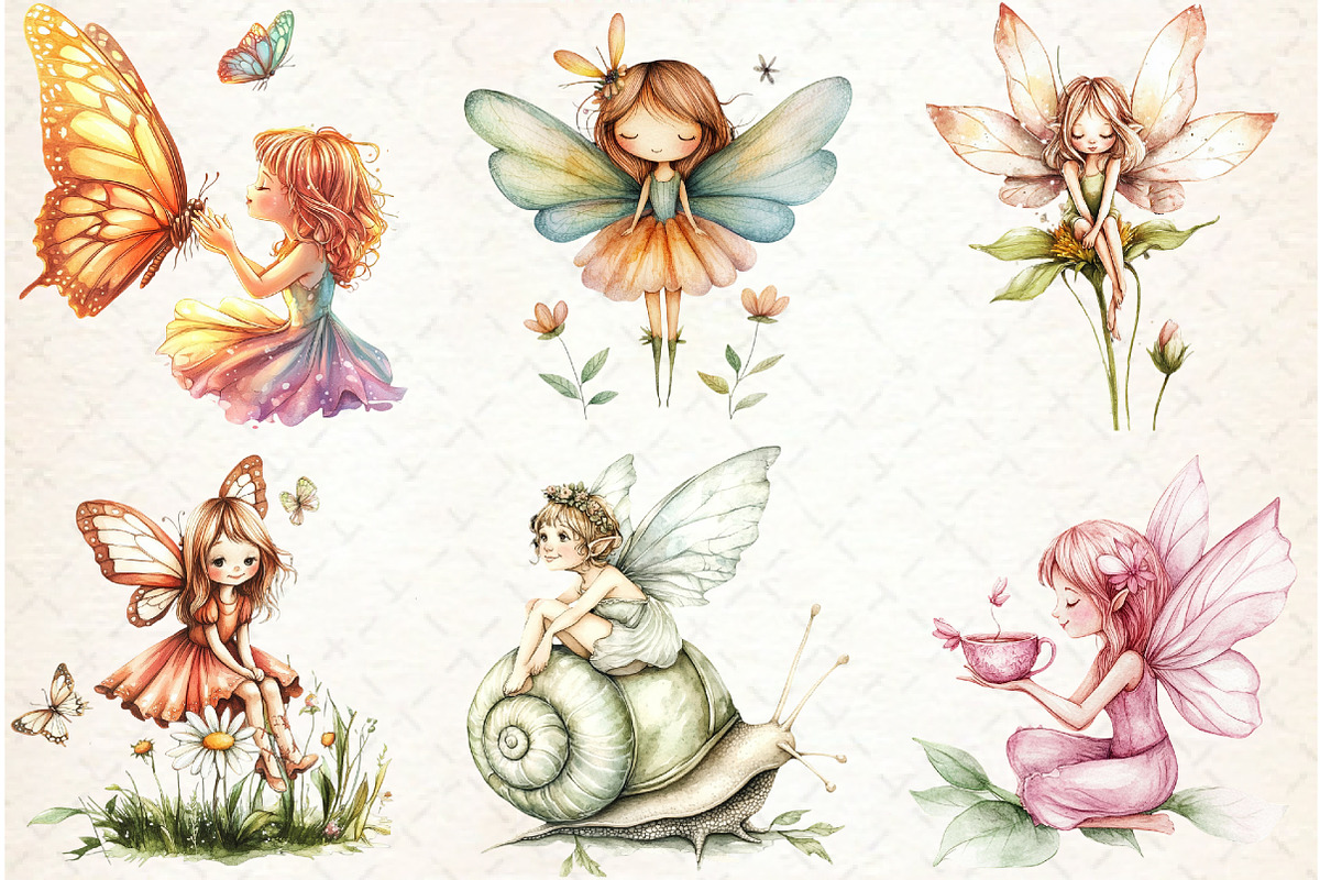 Magical Cute Garden Fairies Bundle, an Illustration by Watercolor design (Photo 2 of 4)