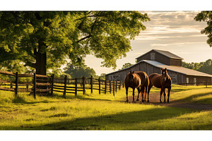 stable horses on farm ai generated, an Animal Photo by pikepicture