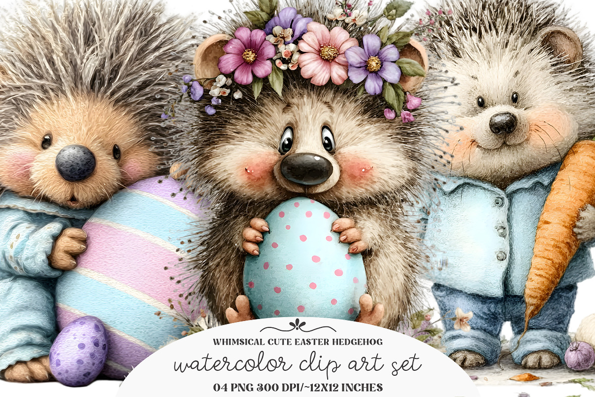 Whimsical Cute Easter Hedgehog Clipa, an Illustration by GatewayDesign (Photo 1 of 3)