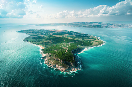 This aerial perspective reveals a tr, a Photo by Tanuart
