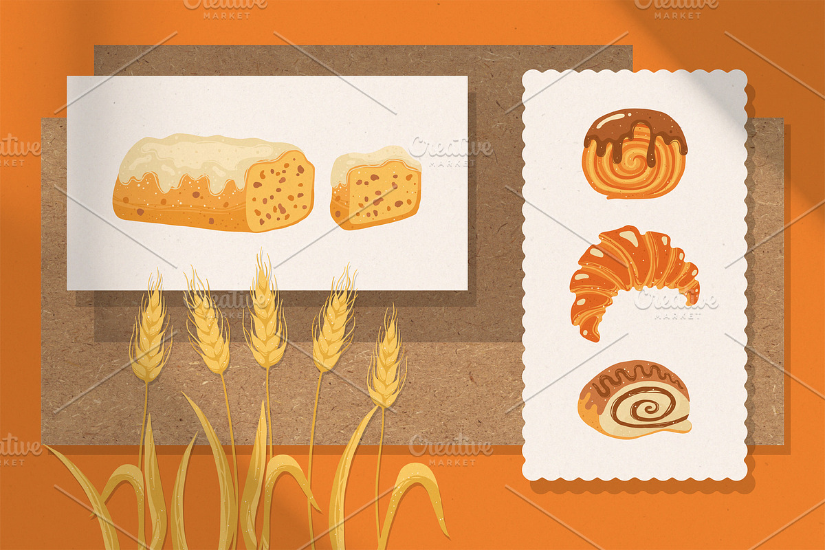 Bread Pastry Bakery products vector, a Food Illustration by Neliakott ♥ (Photo 4 of 11)